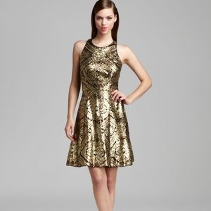 Adrianna Papell Gold Sequin Racerback Skater Dress